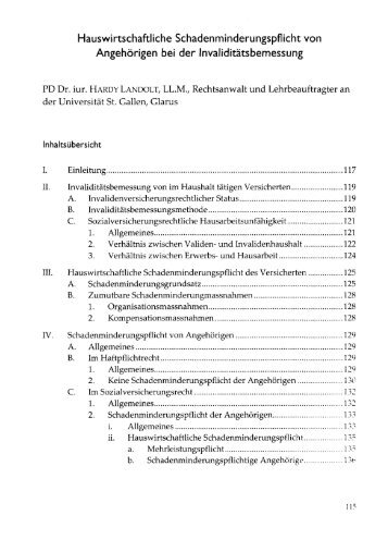 Hauswirtschaftliche Schadenminderungspflicht ... - Hardy-Landolt.ch