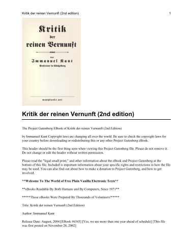 Kritik der reinen Vernunft (2nd edition)