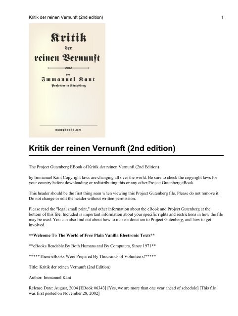 Kritik der reinen Vernunft (2nd edition)