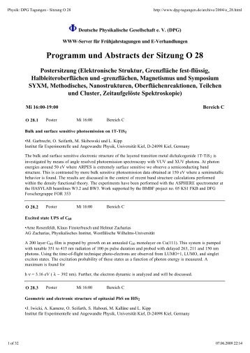 Physik: DPG Tagungen - Sitzung O 28 - Nano-science.de