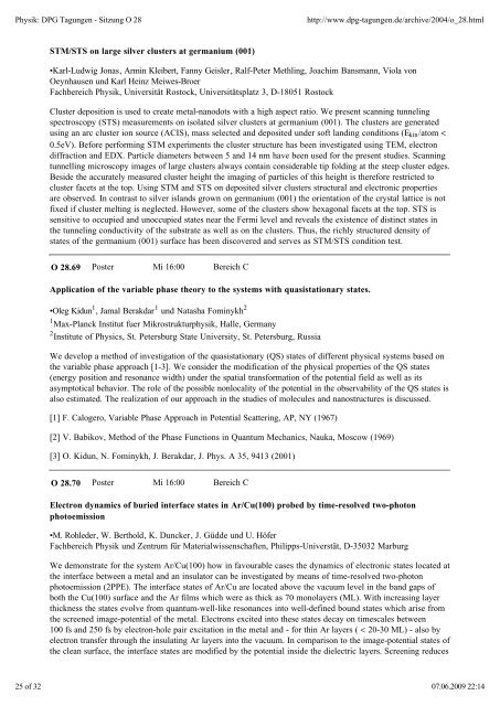 Physik: DPG Tagungen - Sitzung O 28 - Nano-science.de