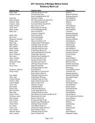 2011 University of Michigan Medical School Residency Match List