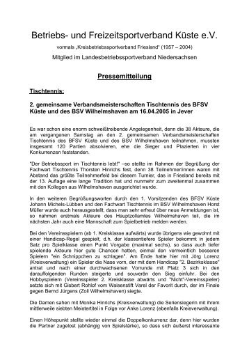 Pressemitteilung - Betriebs- und Freizeitsportverband Küste e.v.