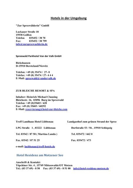 Anschriften von Hotels und Unterkünften der ... - STC MOTODROM