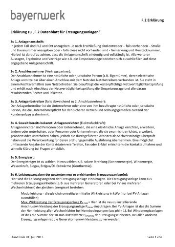 Erklärung zu "F.2 Datenblatt für Erzeugungsanlagen ... - e.ON Bayern