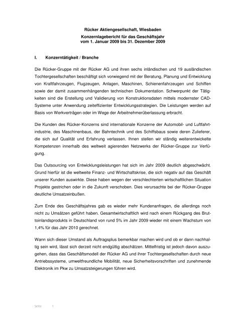 Konzernabschluss Rücker AG 2009