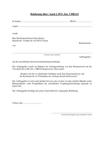 Belehrung § 49b BRAO - Rechtsanwalt Ernst-Peter Köster