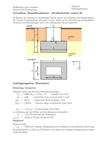 Grundbau, Einzelfundament - Straßenbrücke Achse 80 ...