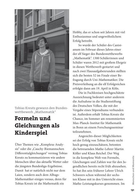 Jahrbuch 2013 - Förderverein des Canisianum - Gymnasium ...
