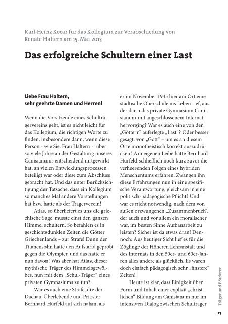 Jahrbuch 2013 - Förderverein des Canisianum - Gymnasium ...