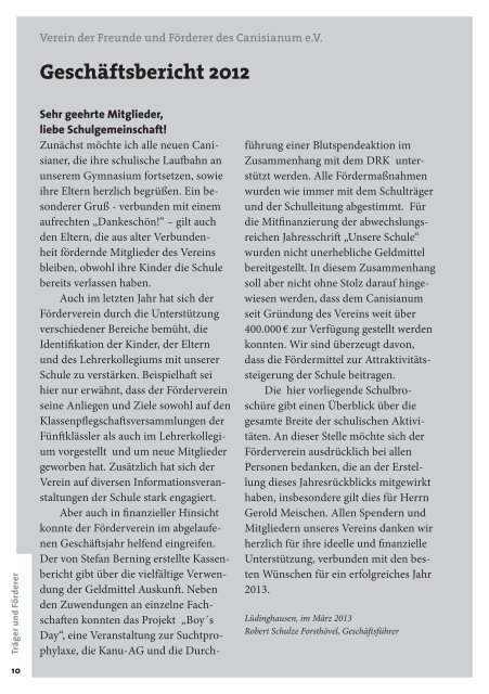 Jahrbuch 2013 - Förderverein des Canisianum - Gymnasium ...