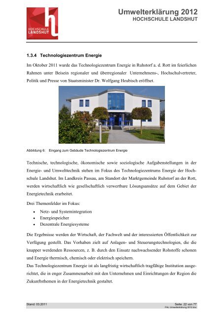 Umwelterklärung 2012 - Hochschule Landshut
