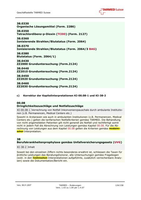 Änderungsprotokoll - TARMED Suisse