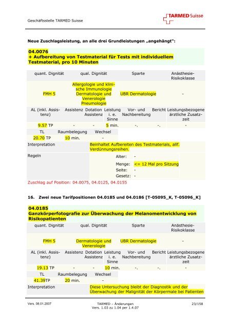 Änderungsprotokoll - TARMED Suisse