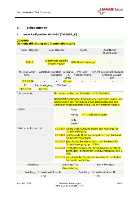 Änderungsprotokoll - TARMED Suisse