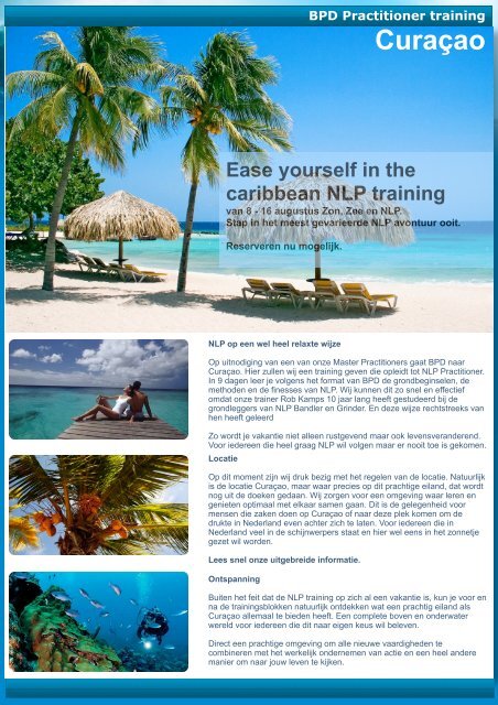 NLP Curacao Practitioner Brochure 2011 - 2012 - BPD Training
