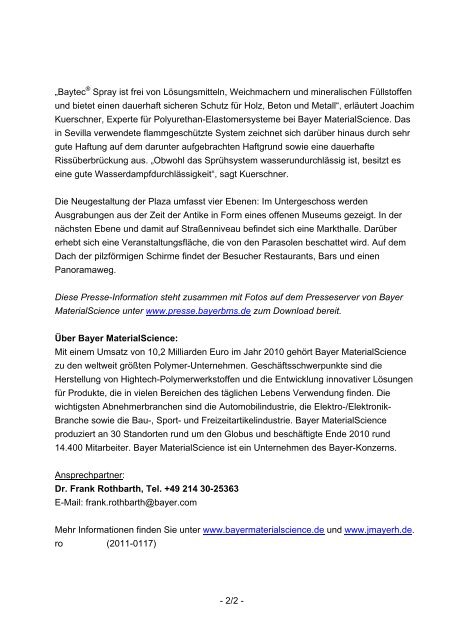 Presse-Information - Bayer MaterialScience