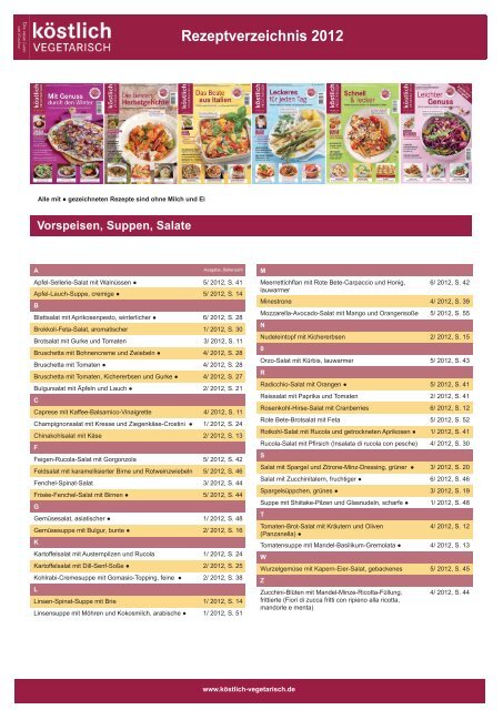 Rezeptverzeichnis 2012 - Köstlich vegetarisch