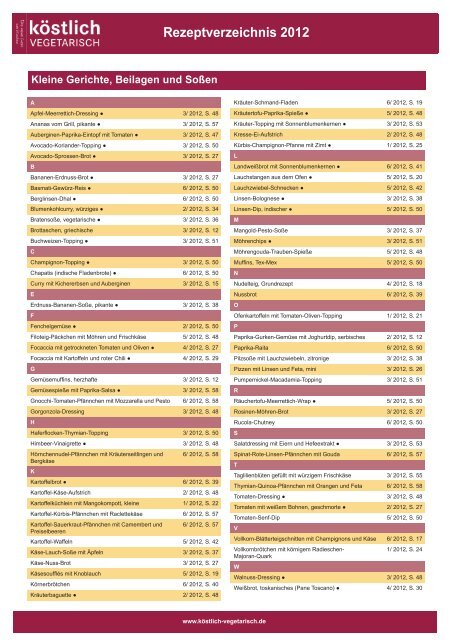 Rezeptverzeichnis 2012 - Köstlich vegetarisch