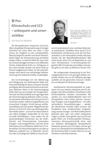 ó Pro: Klimaschutz und CCS – unbequem und unver- zichtbar + - Spw