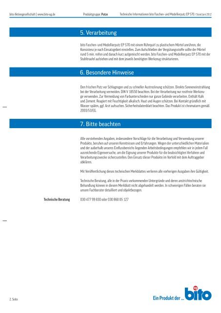 Technisches Datenblatt EP 570 - Bito AG