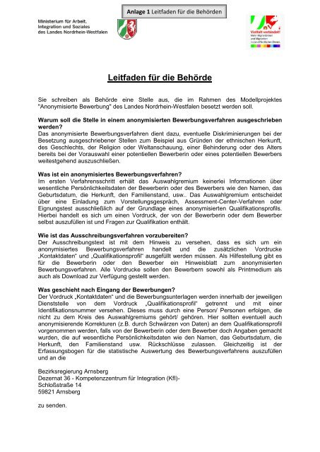 Leitfaden Fur Die Behorde Integration Nrw