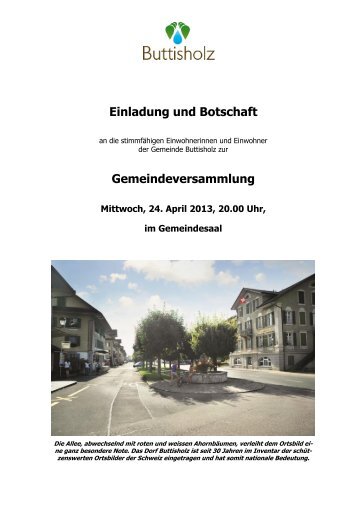 Botschaft Rechnung 2012 - Gemeinde Buttisholz