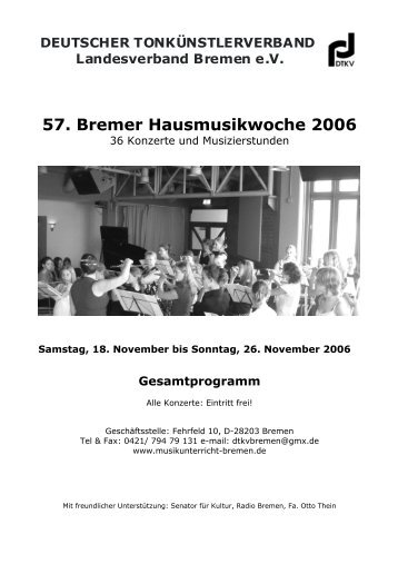 57. Bremer Hausmusikwoche 2006 - Deutscher Tonkünstlerverband ...