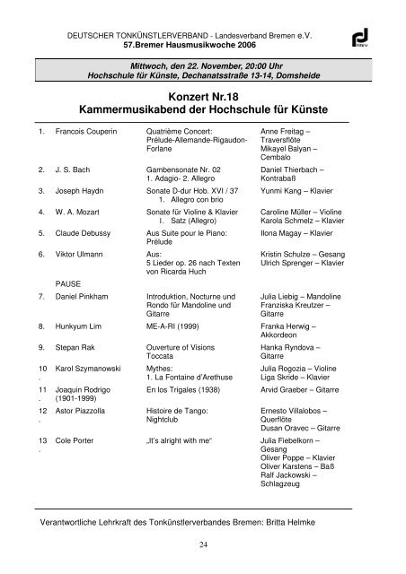 57. Bremer Hausmusikwoche 2006 - Deutscher Tonkünstlerverband ...