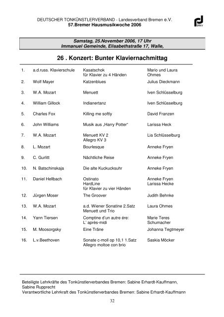 57. Bremer Hausmusikwoche 2006 - Deutscher Tonkünstlerverband ...