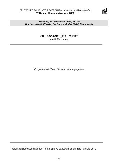 57. Bremer Hausmusikwoche 2006 - Deutscher Tonkünstlerverband ...