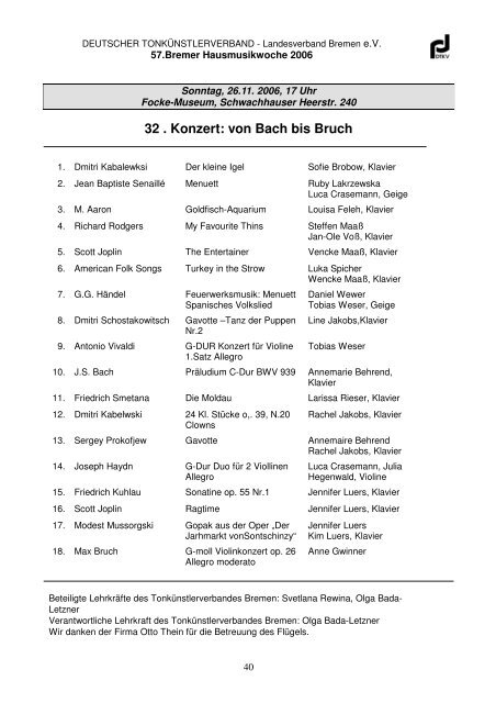 57. Bremer Hausmusikwoche 2006 - Deutscher Tonkünstlerverband ...