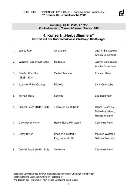 57. Bremer Hausmusikwoche 2006 - Deutscher Tonkünstlerverband ...