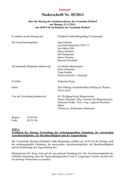 Protokoll vom 21.11.2011 - Gemeinde Holdorf