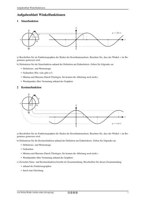 Aufgabenblatt Winkelfunktionen - Stefan Rothe