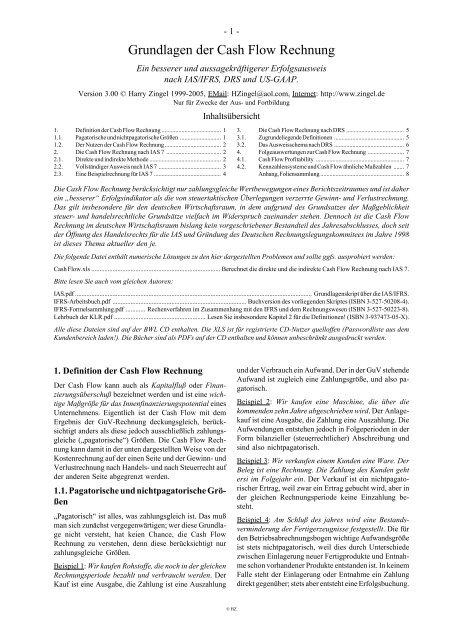 Grundlagen der Cash Flow Rechnung - Bueroportalonline