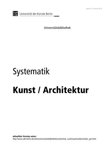 Kunst und Architektur Systematik - Universität der Künste Berlin