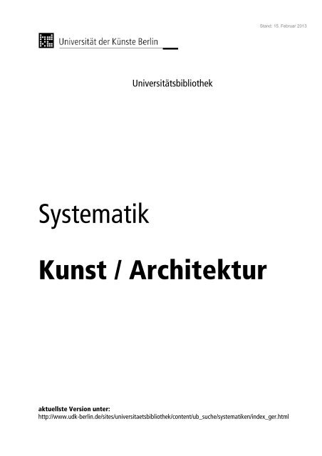 Kunst Und Architektur Systematik Universitat Der Kunste Berlin