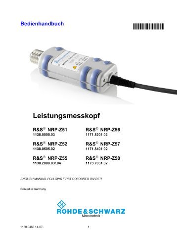 R&S NRP-Z51, R&S NRP-Z55, R&S NRP-Z52 ... - Rohde & Schwarz