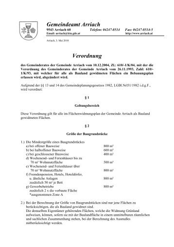 Gemeindeamt Arriach Verordnung - Kärnten