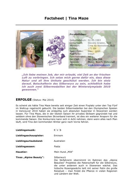 Factsheet | Tina Maze - Milka