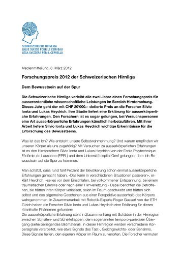 Forschungspreis 2012 - Schweizerische Hirnliga
