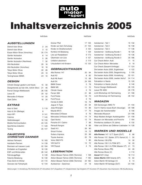 Inhaltsverzeichnis 2005 - Auto Motor und Sport