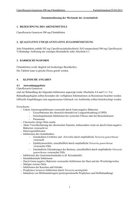 ciprofloxacin genericon 250 mg