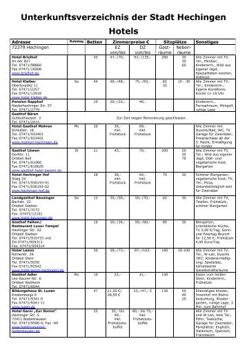 Unterkunftsverzeichnis der Stadt Hechingen ... - Realmarketing.de