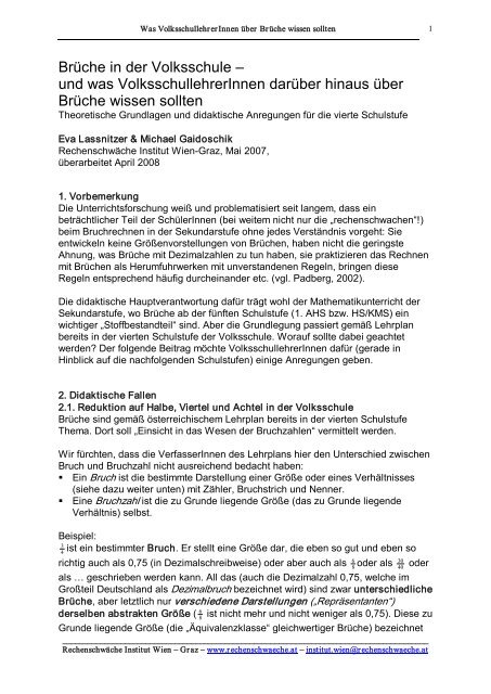 Was VolksschullehrerInnen ueber Brueche wissen sollten - Das ...