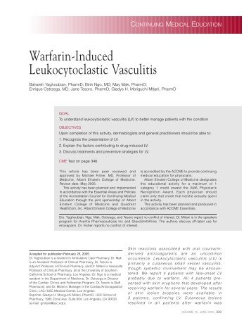 Warfarin-Induced Leukocytoclastic Vasculitis - Skin & Allergy News