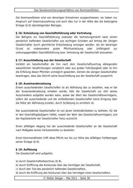 Das Sozialversicherungs- verhältnis von Kommanditisten