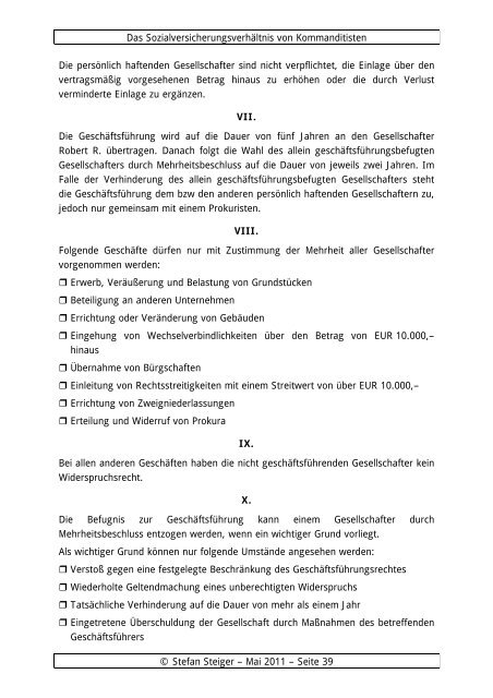 Das Sozialversicherungs- verhältnis von Kommanditisten