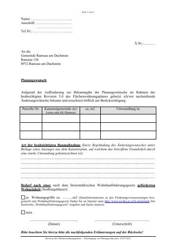 Planungswünsche Revision 5.0 Flächenwidmungsplanes